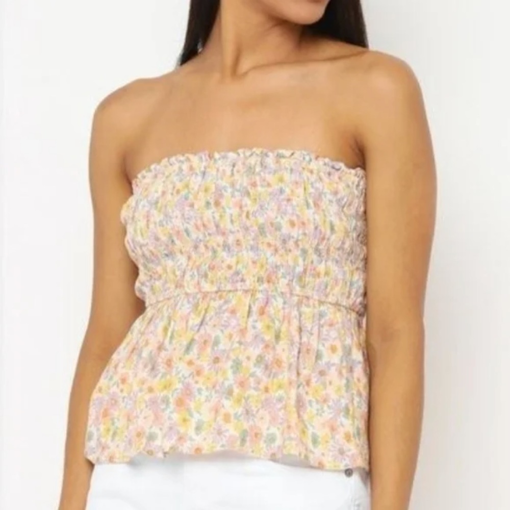 American Eagle Dainty Floral Smocked Babydoll Top